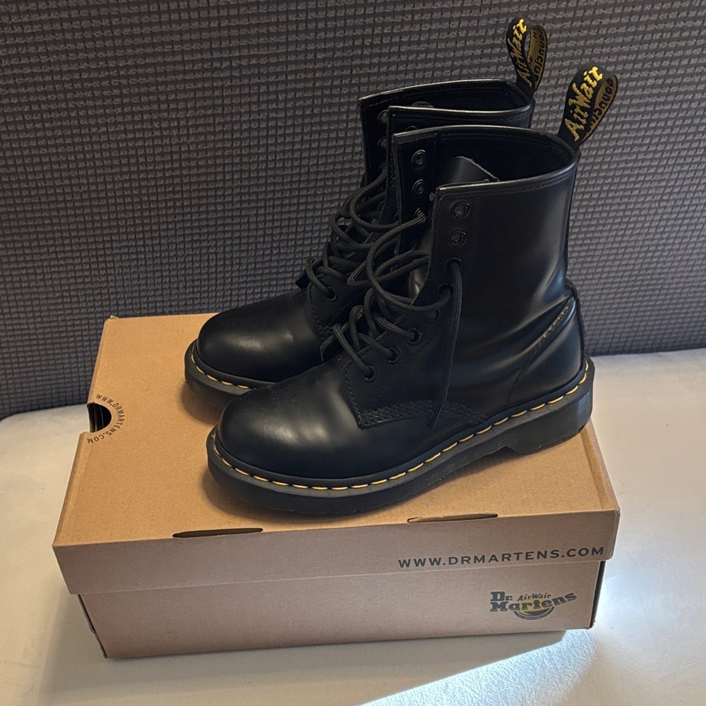 Dr. Martens Black Boots with Yellow Stitching